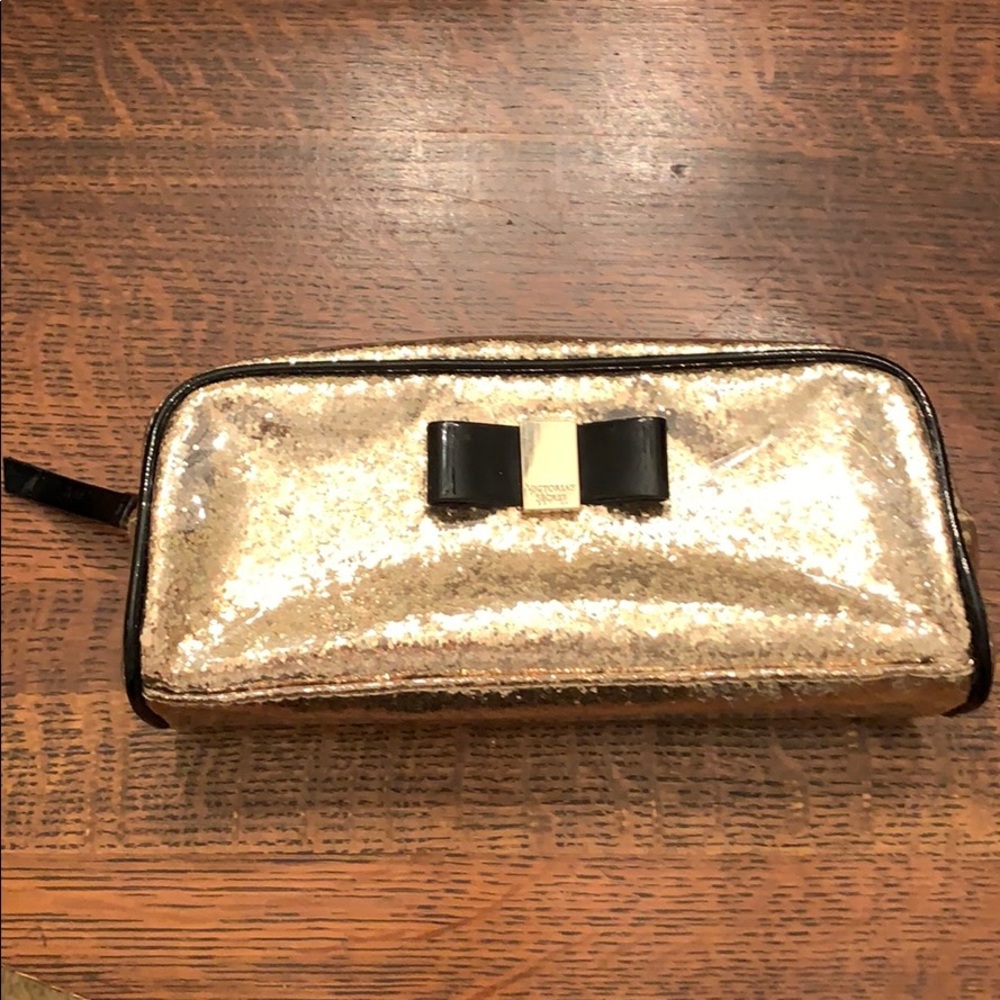 Gold Sparkle Victoria’s Secret Cosmetics Bag EUC!